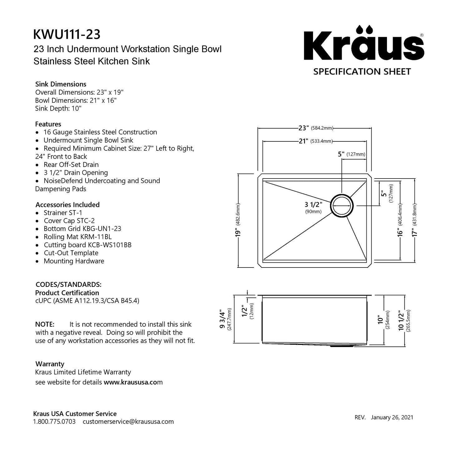 KRAUS Kore Workstation 23" Undermount 16 Gauge Single Bowl Stainless Steel Kitchen Sink with Accessories - KWU111-23