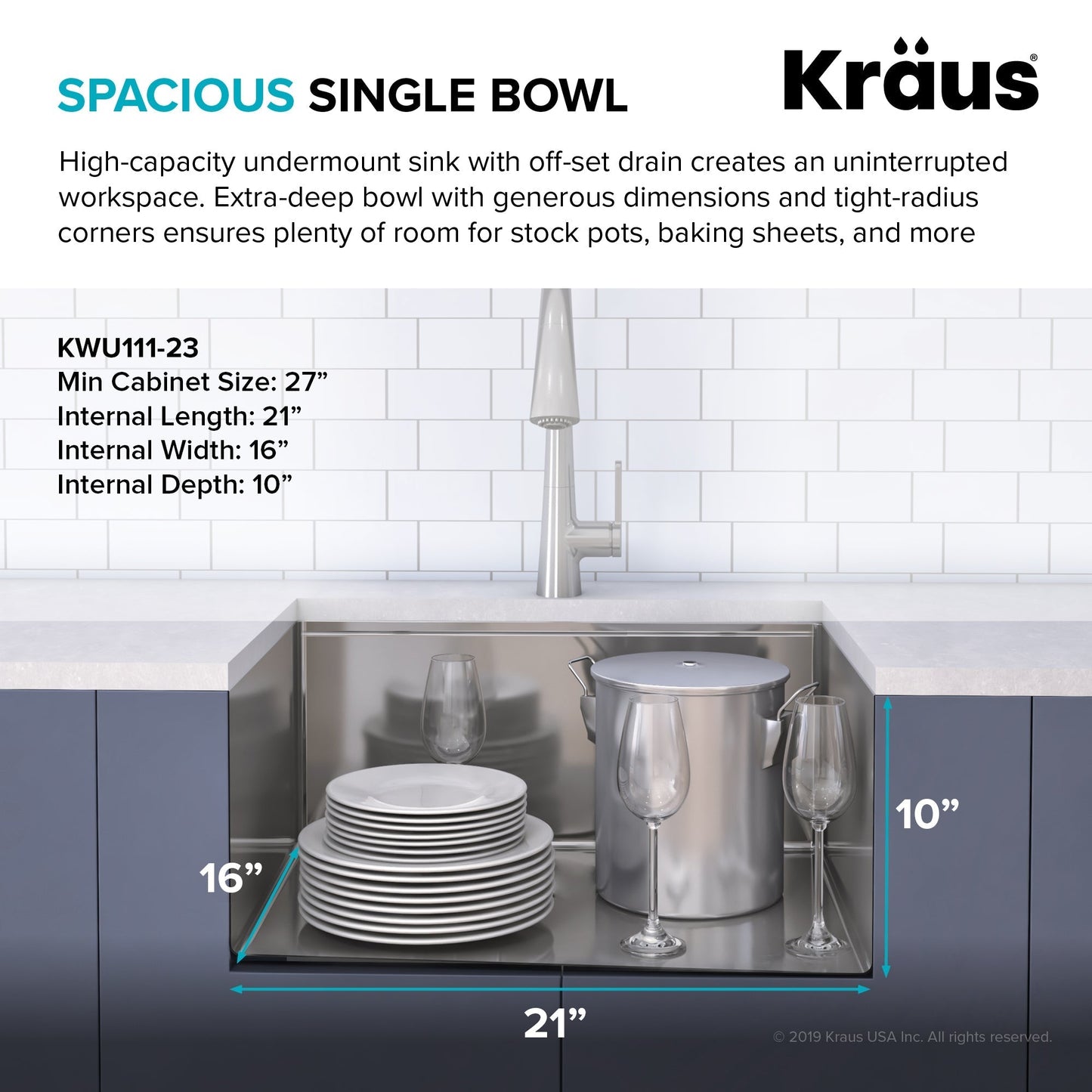 KRAUS Kore Workstation 23" Undermount 16 Gauge Single Bowl Stainless Steel Kitchen Sink with Accessories - KWU111-23