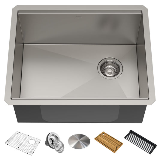 KRAUS Kore Workstation 23" Undermount 16 Gauge Single Bowl Stainless Steel Kitchen Sink with Accessories - KWU111-23