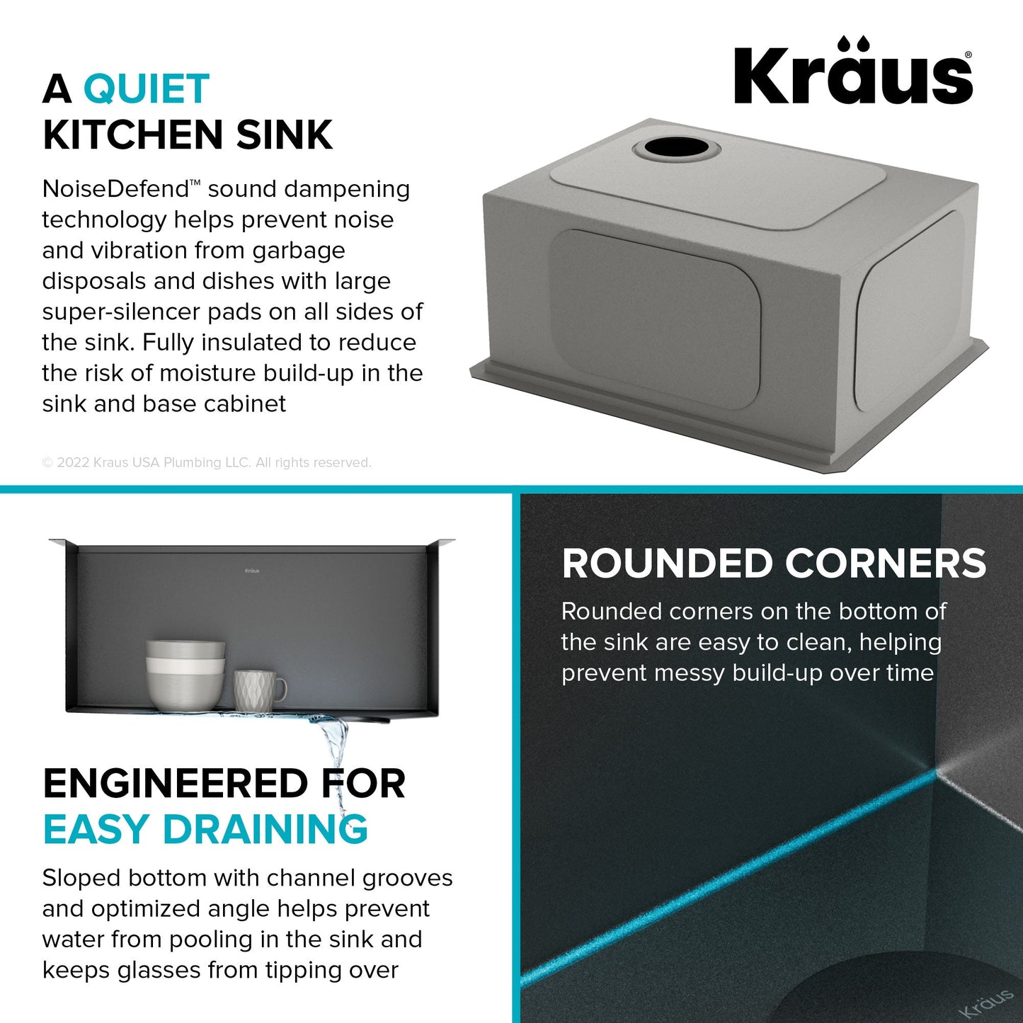 KRAUS Kore Workstation 23" Undermount Kitchen Sink in 16 Gauge PVD Gunmetal - KWU1111-23-PGM