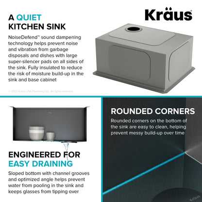 KRAUS Kore Workstation 23" Undermount Kitchen Sink in 16 Gauge PVD Gunmetal - KWU1111-23-PGM