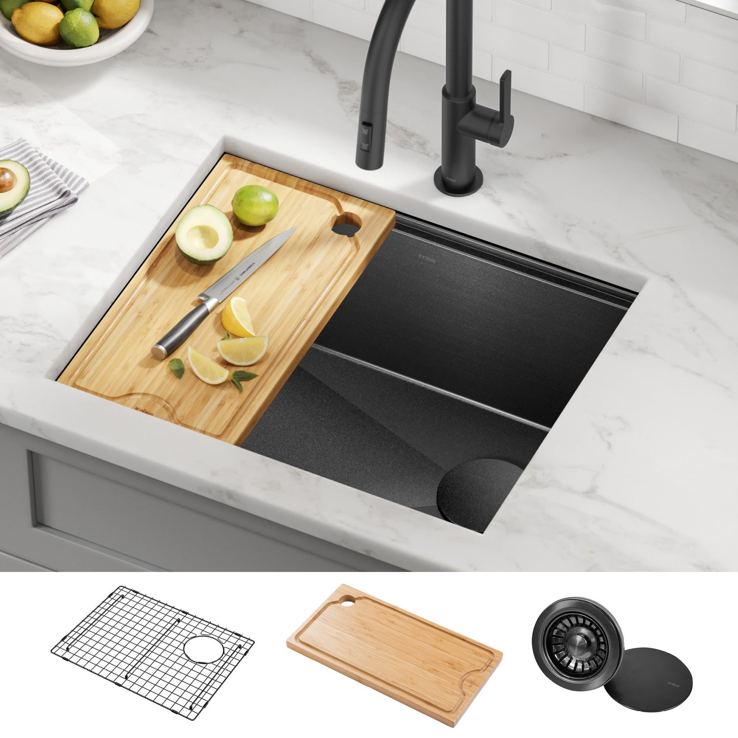 KRAUS Kore Workstation 23" Undermount Kitchen Sink in 16 Gauge PVD Gunmetal - KWU1111-23-PGM