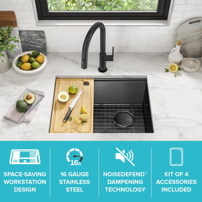 KRAUS Kore Workstation 23" Undermount Kitchen Sink in 16 Gauge PVD Gunmetal - KWU1111-23-PGM