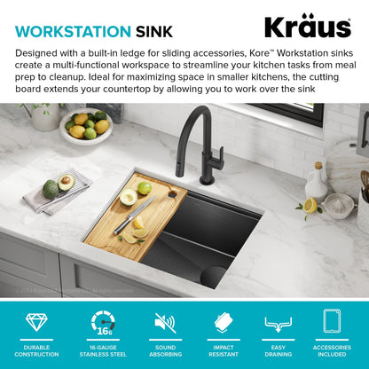 KRAUS Kore Workstation 23" Undermount Kitchen Sink in 16 Gauge PVD Gunmetal - KWU1111-23-PGM