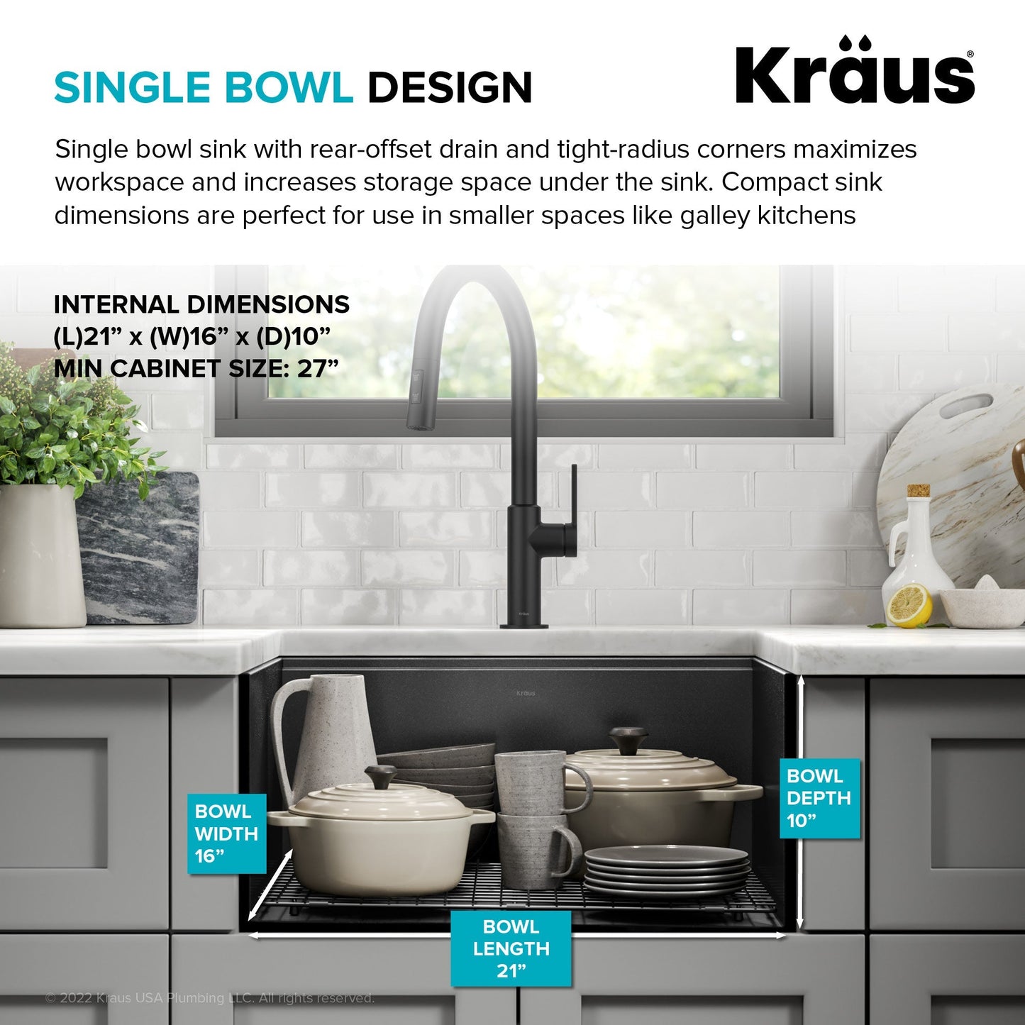 KRAUS Kore Workstation 23" Undermount Kitchen Sink in 16 Gauge PVD Gunmetal - KWU1111-23-PGM
