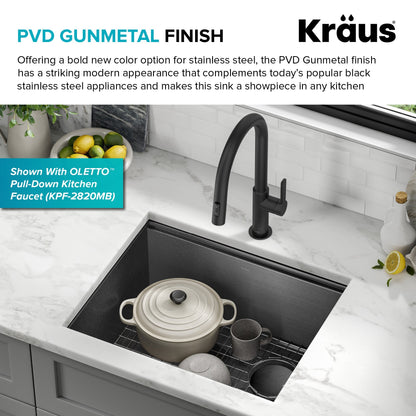 KRAUS Kore Workstation 23" Undermount Kitchen Sink in 16 Gauge PVD Gunmetal - KWU1111-23-PGM