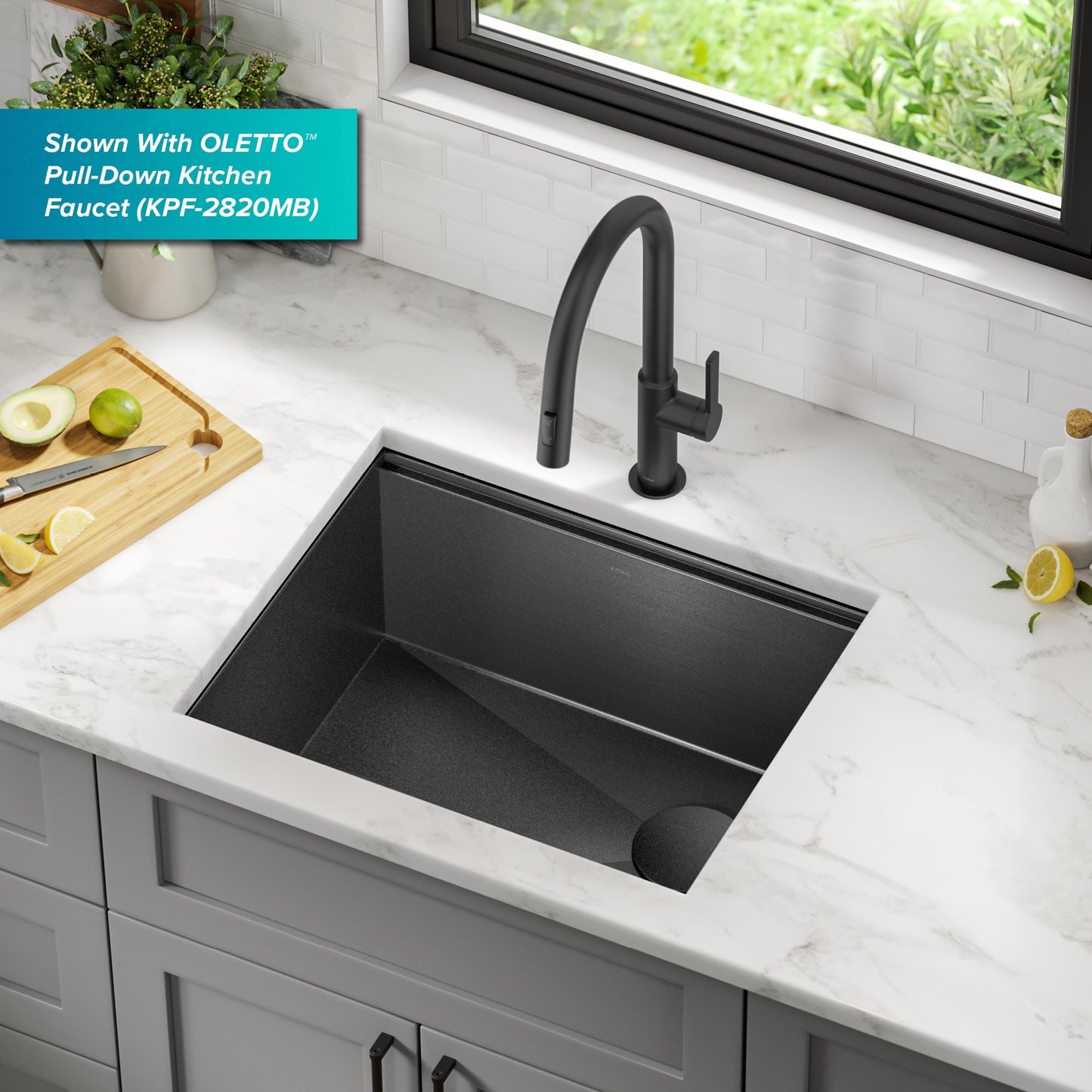 KRAUS Kore Workstation 23" Undermount Kitchen Sink in 16 Gauge PVD Gunmetal - KWU1111-23-PGM