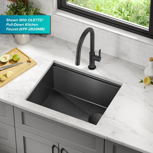 KRAUS Kore Workstation 23" Undermount Kitchen Sink in 16 Gauge PVD Gunmetal - KWU1111-23-PGM