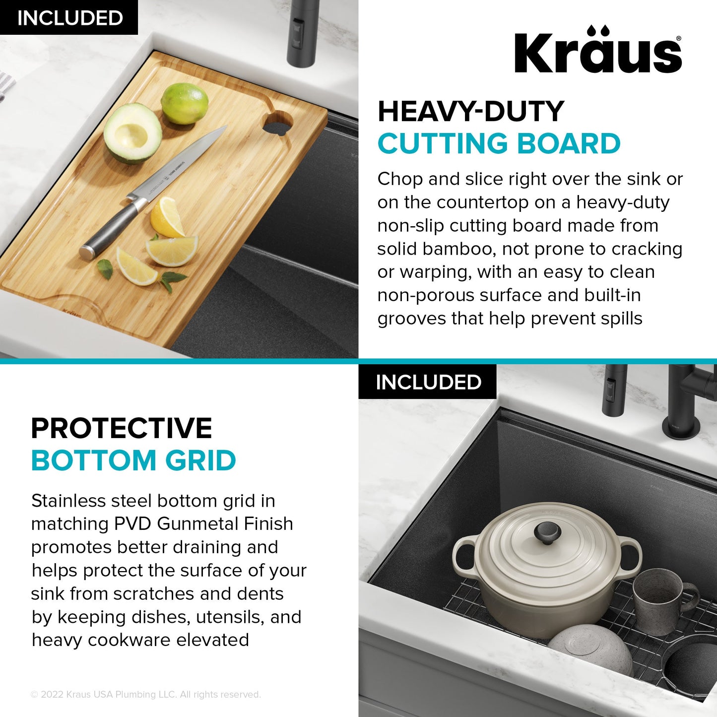 KRAUS Kore Workstation 23" Undermount Kitchen Sink in 16 Gauge PVD Gunmetal - KWU1111-23-PGM
