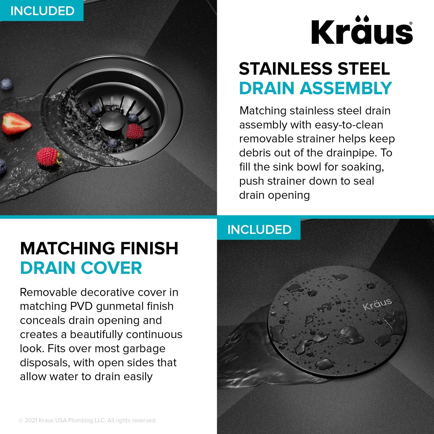 KRAUS Kore Workstation 23" Undermount Kitchen Sink in 16 Gauge PVD Gunmetal - KWU1111-23-PGM