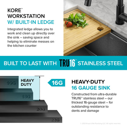 KRAUS Kore Workstation 23" Undermount Kitchen Sink in 16 Gauge PVD Gunmetal - KWU1111-23-PGM
