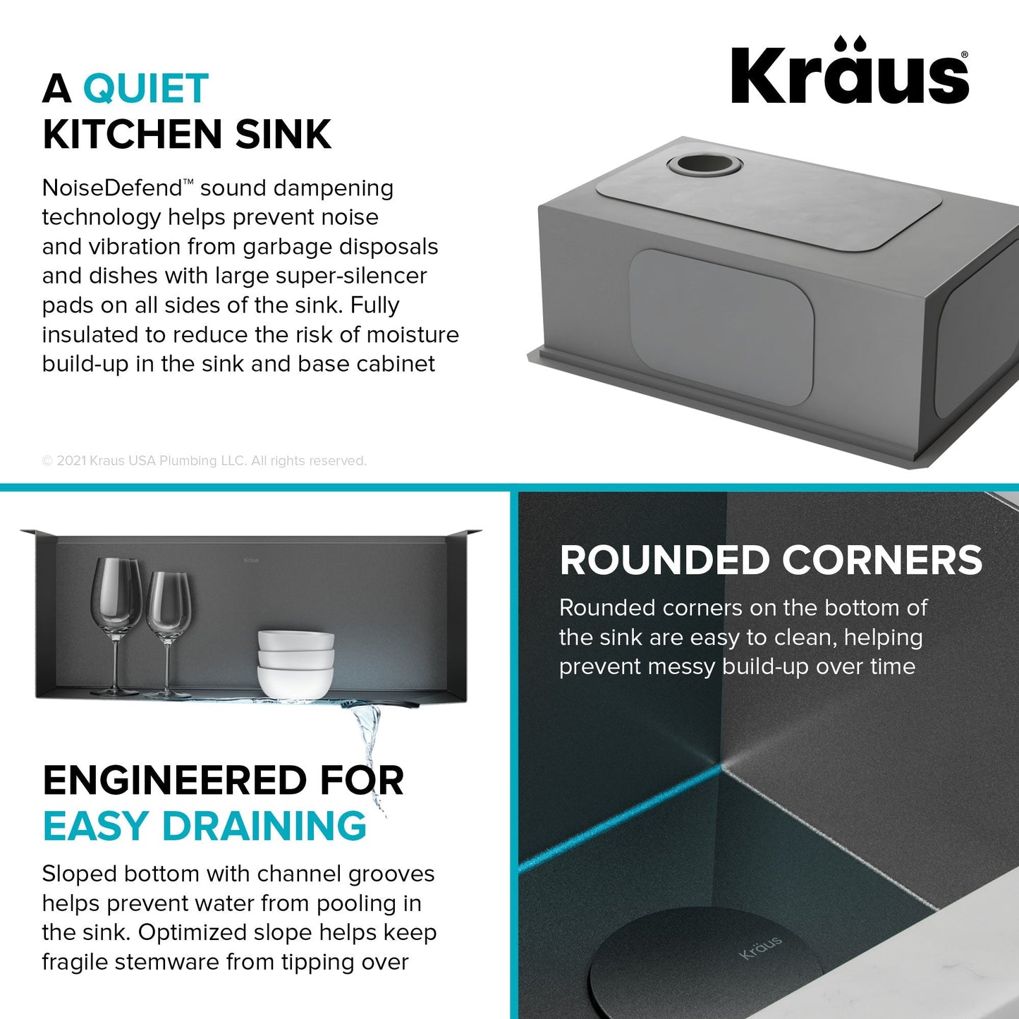 KRAUS Kore Workstation 23" Undermount Kitchen Sink in 16 Gauge PVD Gunmetal - KWU1111-23-PGM