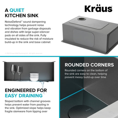 KRAUS Kore Workstation 23" Undermount Kitchen Sink in 16 Gauge PVD Gunmetal - KWU1111-23-PGM