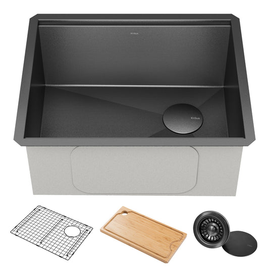 KRAUS Kore Workstation 23" Undermount Kitchen Sink in 16 Gauge PVD Gunmetal - KWU1111-23-PGM