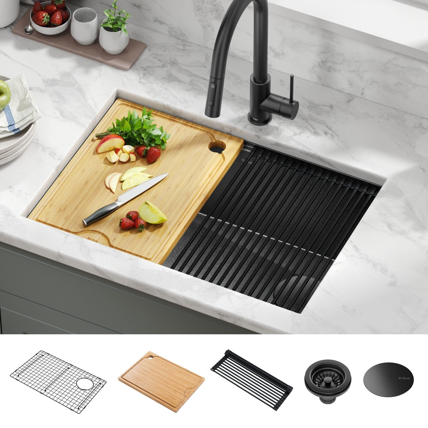 KRAUS Kore Workstation 27" Undermount 16 Gauge Single Bowl Kitchen Sink in PVD Gunmetal - KWU110-27-PGM
