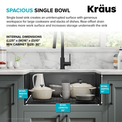 KRAUS Kore Workstation 27" Undermount 16 Gauge Single Bowl Kitchen Sink in PVD Gunmetal - KWU110-27-PGM