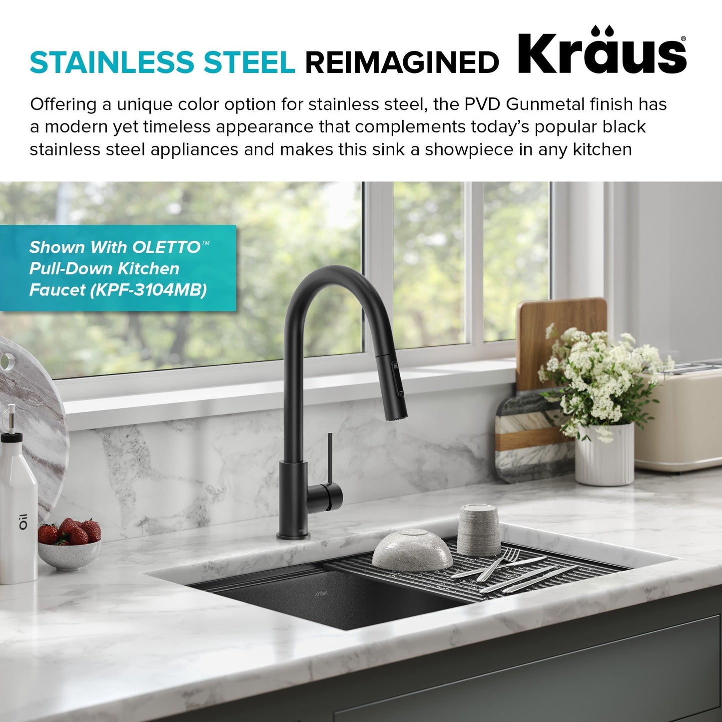 KRAUS Kore Workstation 27" Undermount 16 Gauge Single Bowl Kitchen Sink in PVD Gunmetal - KWU110-27-PGM