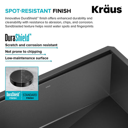 KRAUS Kore Workstation 27" Undermount 16 Gauge Single Bowl Kitchen Sink in PVD Gunmetal - KWU110-27-PGM