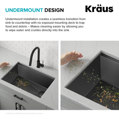 KRAUS Kore Workstation 27" Undermount 16 Gauge Single Bowl Kitchen Sink in PVD Gunmetal - KWU110-27-PGM