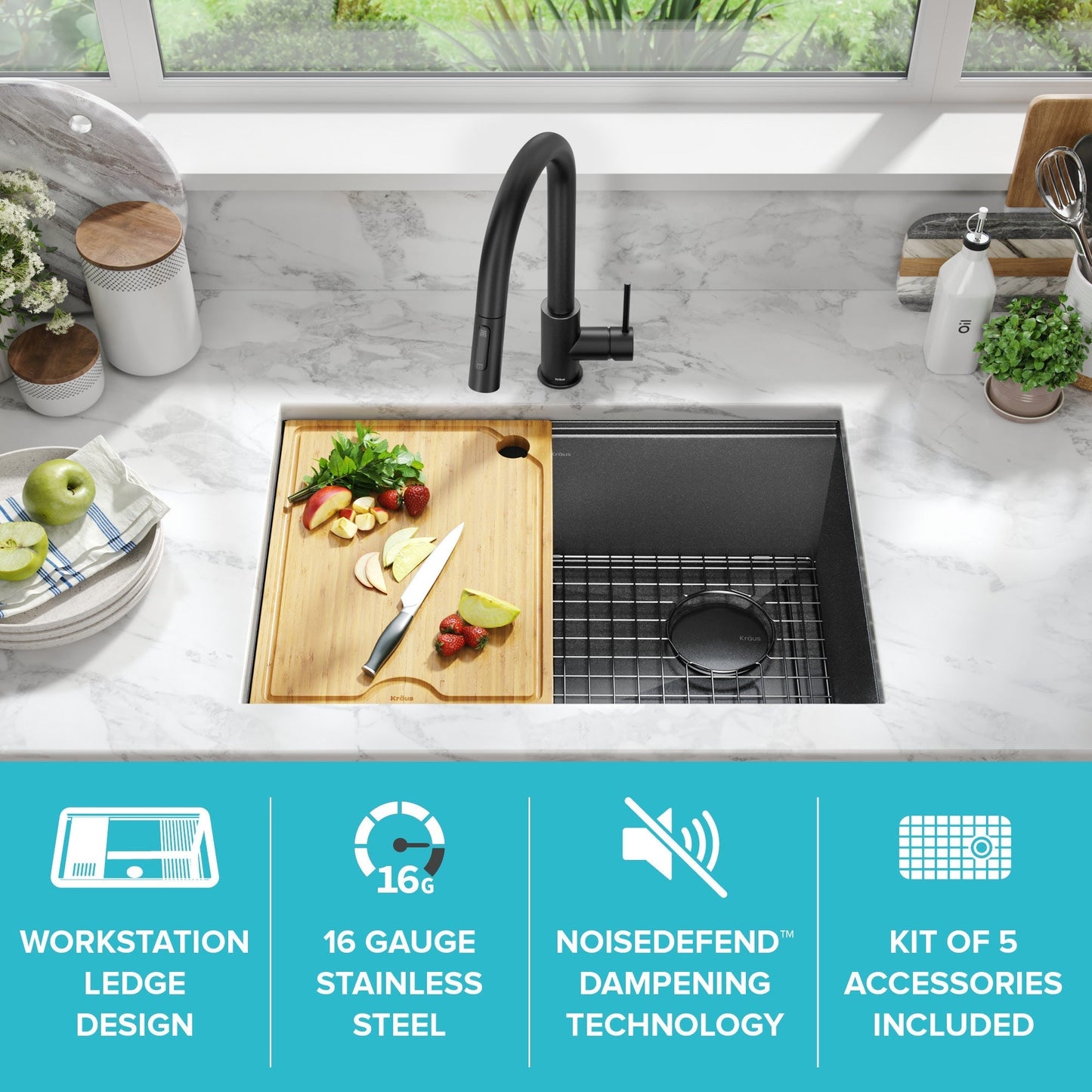 KRAUS Kore Workstation 27" Undermount 16 Gauge Single Bowl Kitchen Sink in PVD Gunmetal - KWU110-27-PGM