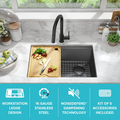 KRAUS Kore Workstation 27" Undermount 16 Gauge Single Bowl Kitchen Sink in PVD Gunmetal - KWU110-27-PGM