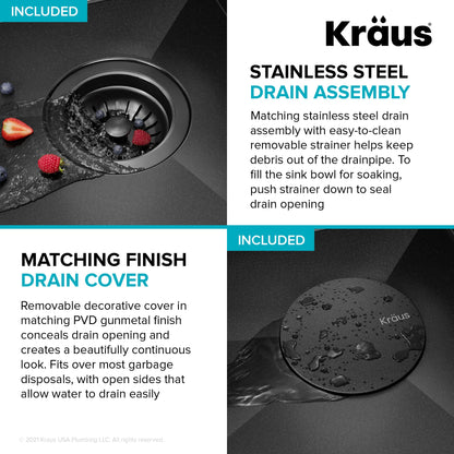 KRAUS Kore Workstation 27" Undermount 16 Gauge Single Bowl Kitchen Sink in PVD Gunmetal - KWU110-27-PGM