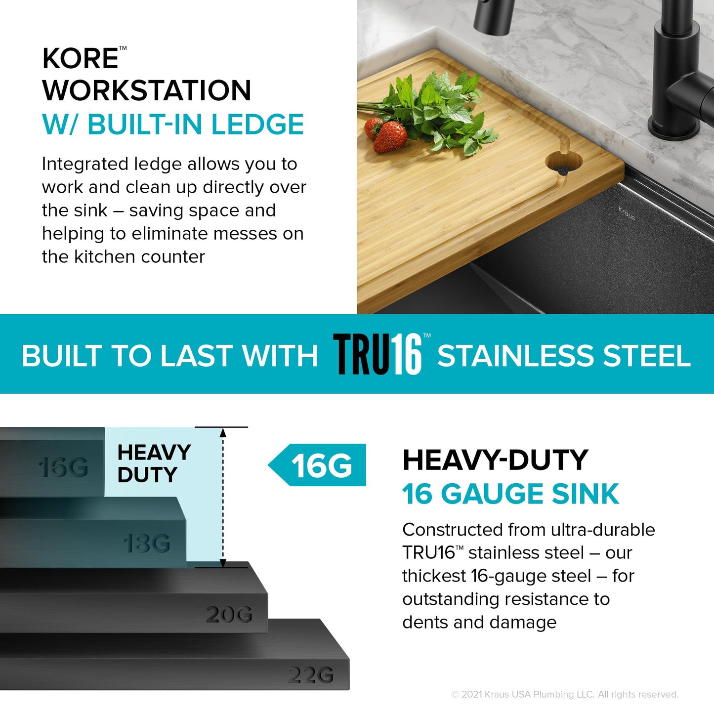 KRAUS Kore Workstation 27" Undermount 16 Gauge Single Bowl Kitchen Sink in PVD Gunmetal - KWU110-27-PGM