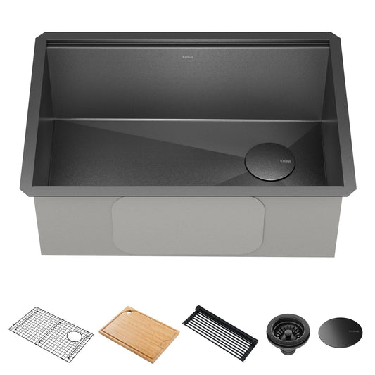 KRAUS Kore Workstation 27" Undermount 16 Gauge Single Bowl Kitchen Sink in PVD Gunmetal - KWU110-27-PGM