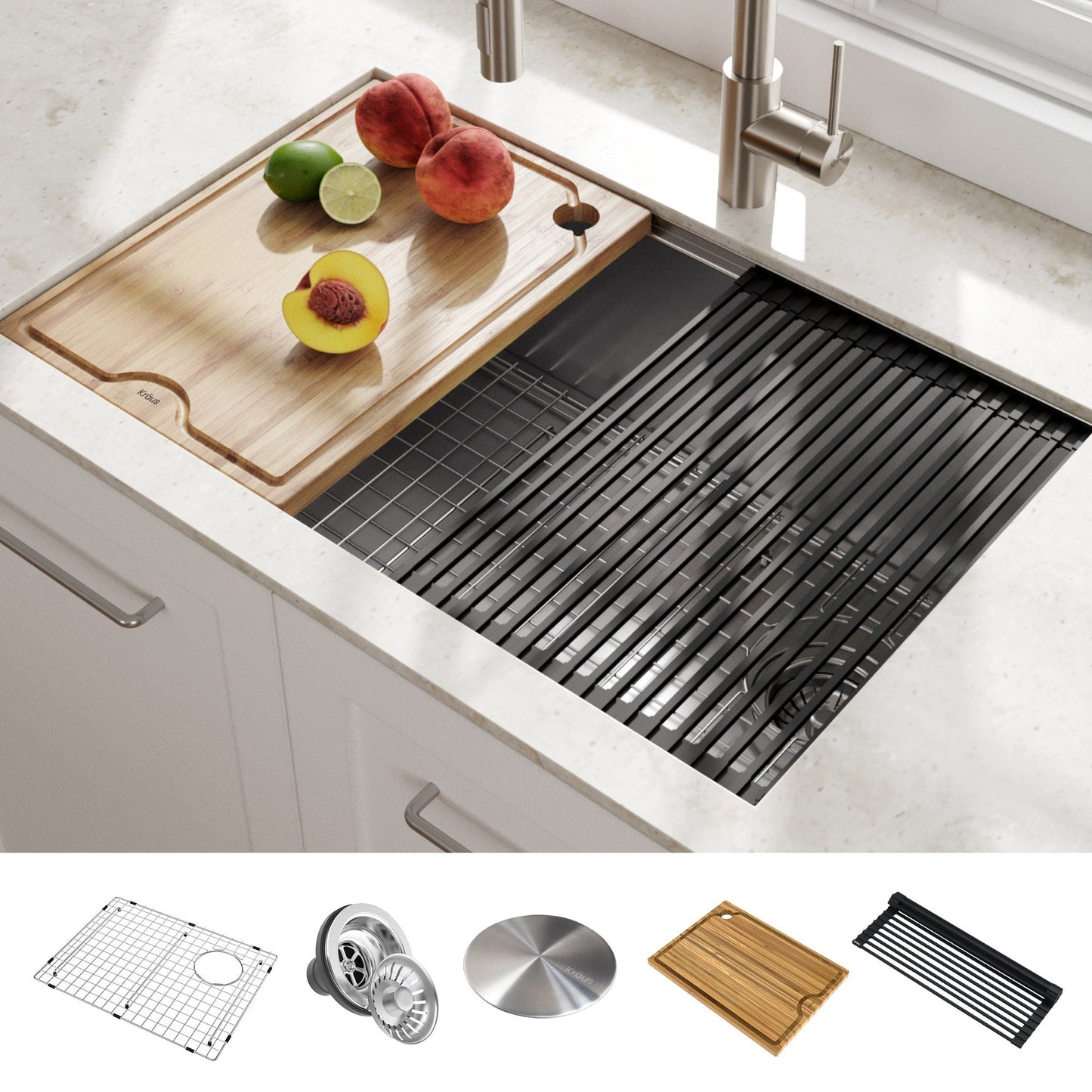 KRAUS Kore Workstation 27" Undermount 16 Gauge Single Bowl Stainless Steel Kitchen Sink with Accessories - KWU110-27