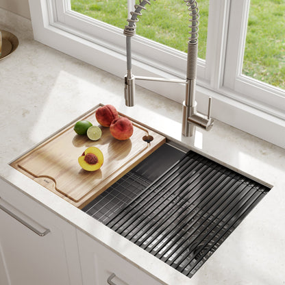 KRAUS Kore Workstation 27" Undermount 16 Gauge Single Bowl Stainless Steel Kitchen Sink with Accessories - KWU110-27