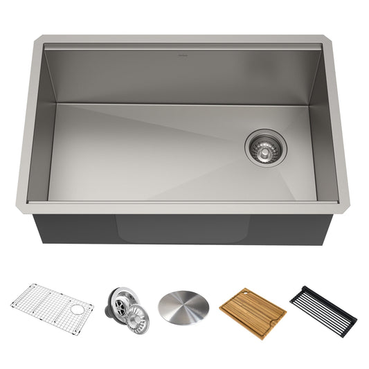 KRAUS Kore Workstation 27" Undermount 16 Gauge Single Bowl Stainless Steel Kitchen Sink with Accessories - KWU110-27