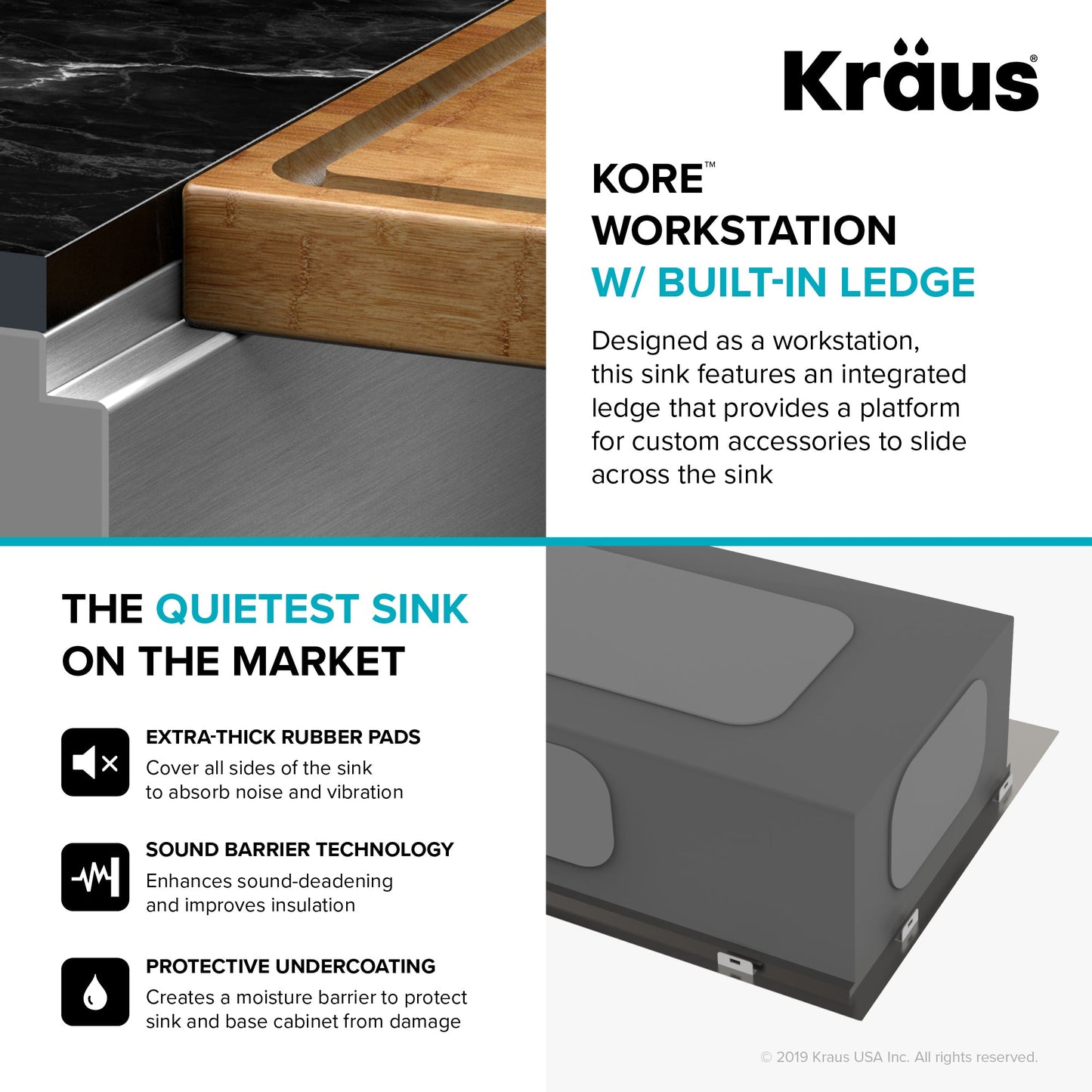 KRAUS Kore Workstation 30" Farmhouse Flat Apron Front 16 Gauge Single Bowl Stainless Steel Kitchen Sink - KWF410-30