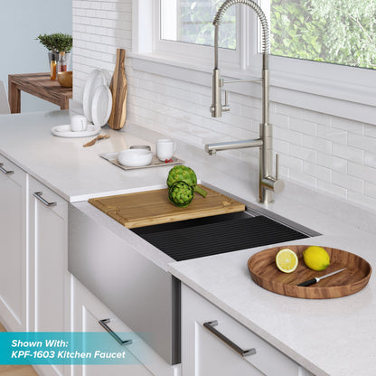 KRAUS Kore Workstation 30" Farmhouse Flat Apron Front 16 Gauge Single Bowl Stainless Steel Kitchen Sink - KWF410-30