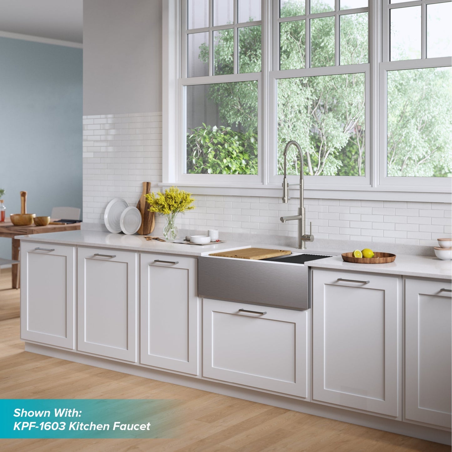 KRAUS Kore Workstation 30" Farmhouse Flat Apron Front 16 Gauge Single Bowl Stainless Steel Kitchen Sink - KWF410-30