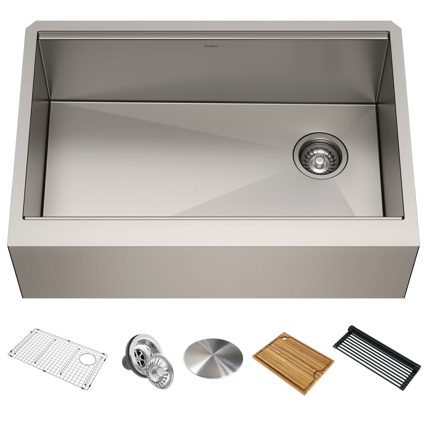 KRAUS Kore Workstation 30" Farmhouse Flat Apron Front 16 Gauge Single Bowl Stainless Steel Kitchen Sink - KWF410-30