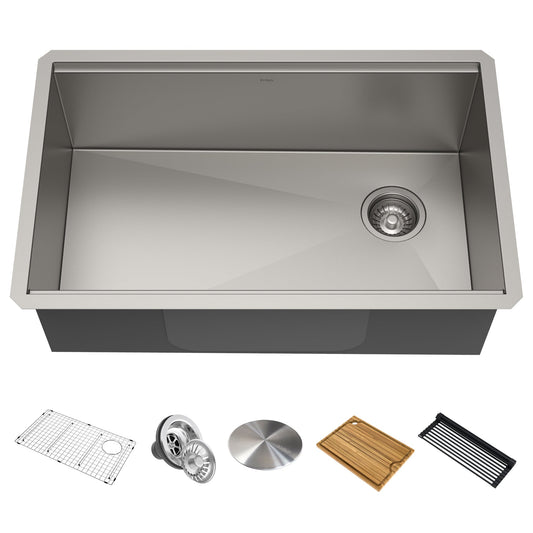 KRAUS Kore Workstation 30" Undermount 16 Gauge Single Bowl Stainless Steel Kitchen Sink with Accessories - KWU110-30