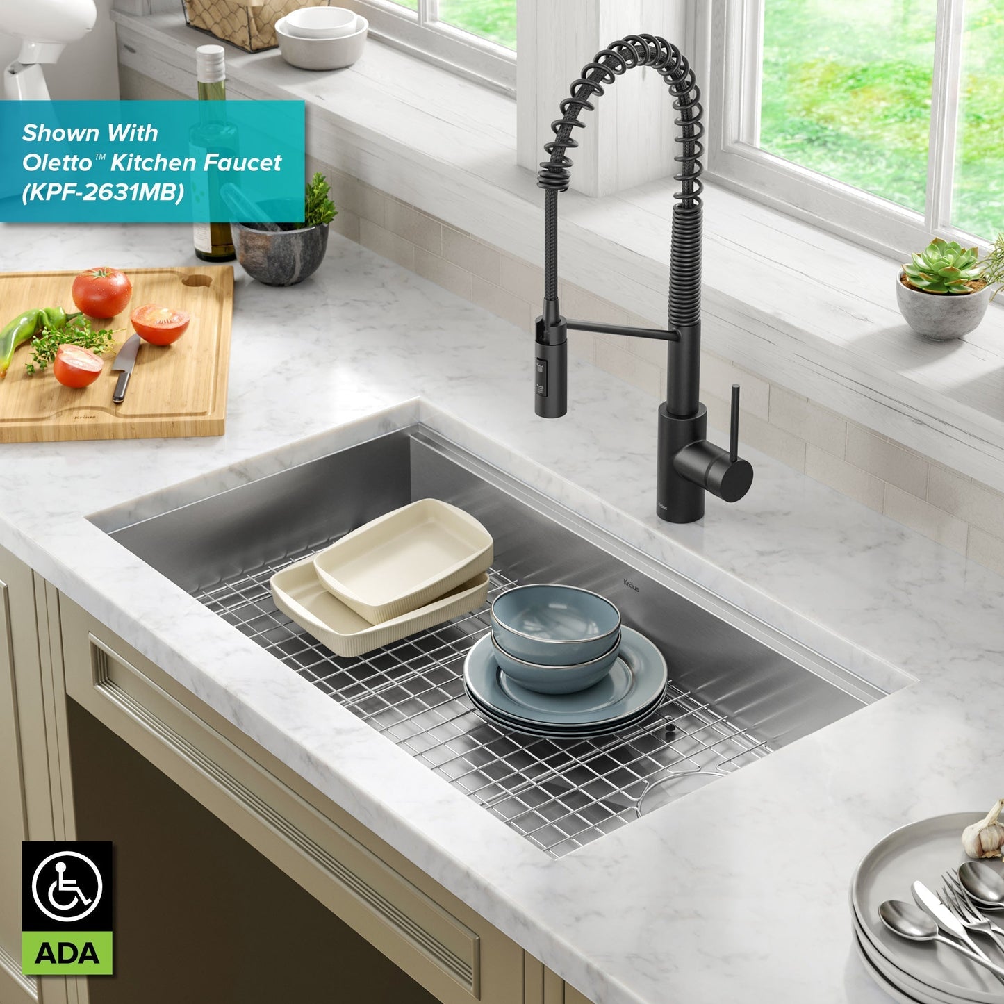 KRAUS Kore Workstation 32" Undermount 16 Gauge 5.5" Deep Single Bowl ADA Kitchen Sink - KWU110-32/5.5