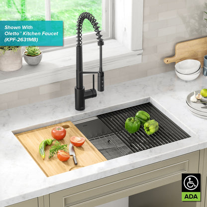 KRAUS Kore Workstation 32" Undermount 16 Gauge 5.5" Deep Single Bowl ADA Kitchen Sink - KWU110-32/5.5