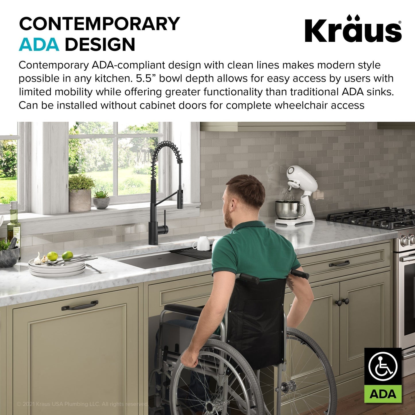 KRAUS Kore Workstation 32" Undermount 16 Gauge 5.5" Deep Single Bowl ADA Kitchen Sink - KWU110-32/5.5