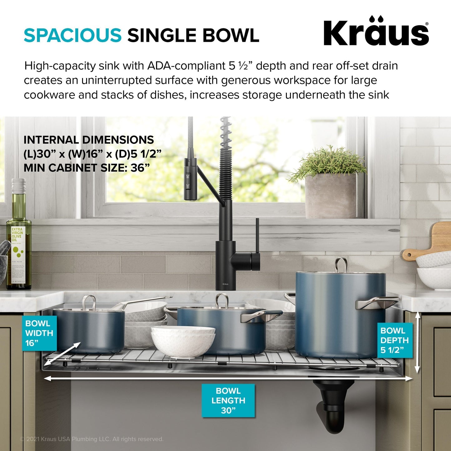 KRAUS Kore Workstation 32" Undermount 16 Gauge 5.5" Deep Single Bowl ADA Kitchen Sink - KWU110-32/5.5