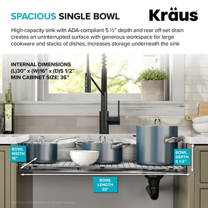 KRAUS Kore Workstation 32" Undermount 16 Gauge 5.5" Deep Single Bowl ADA Kitchen Sink - KWU110-32/5.5