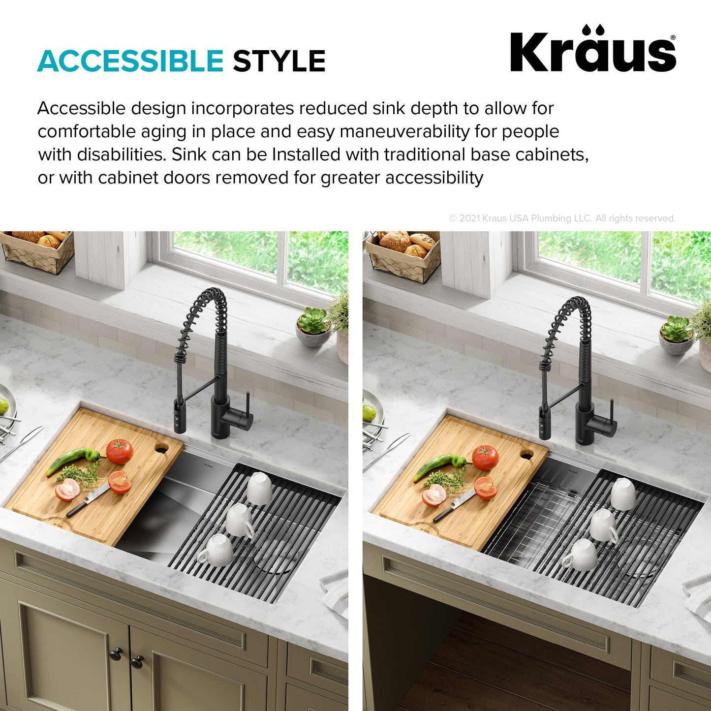 KRAUS Kore Workstation 32" Undermount 16 Gauge 5.5" Deep Single Bowl ADA Kitchen Sink - KWU110-32/5.5