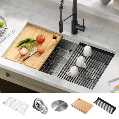 KRAUS Kore Workstation 32" Undermount 16 Gauge 5.5" Deep Single Bowl ADA Kitchen Sink - KWU110-32/5.5
