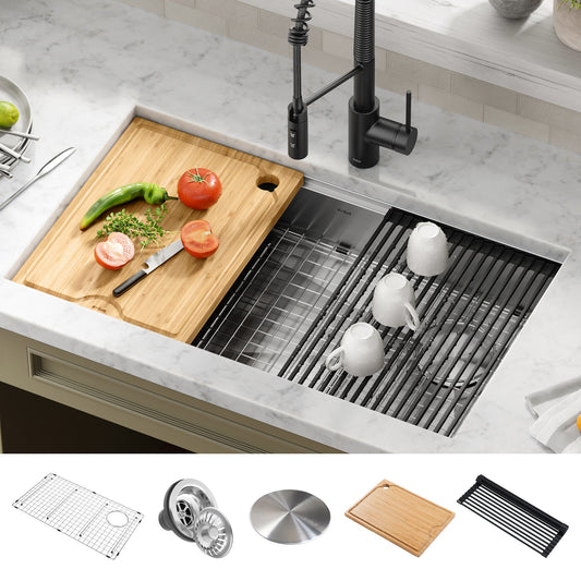 KRAUS Kore Workstation 32" Undermount 16 Gauge 5.5" Deep Single Bowl ADA Kitchen Sink - KWU110-32/5.5