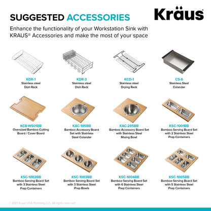 KRAUS Kore Workstation 32" Undermount 16 Gauge 5.5" Deep Single Bowl ADA Kitchen Sink - KWU110-32/5.5