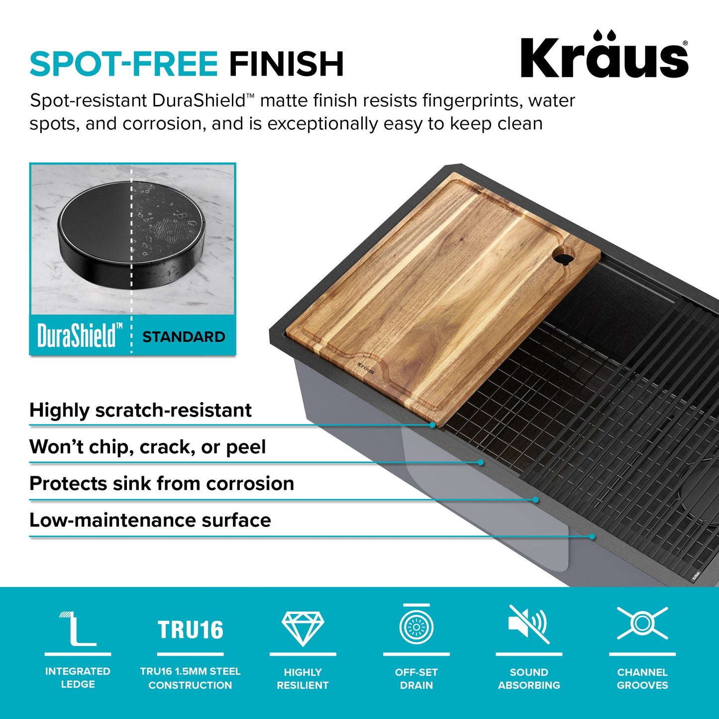 KRAUS Kore Workstation 32" Undermount 16 Gauge Single Bowl Kitchen Sink in PVD Gunmetal - KWU110-32/PGM
