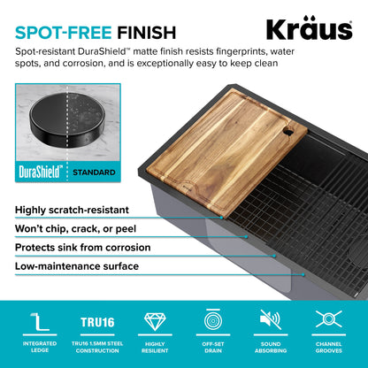 KRAUS Kore Workstation 32" Undermount 16 Gauge Single Bowl Kitchen Sink in PVD Gunmetal - KWU110-32/PGM