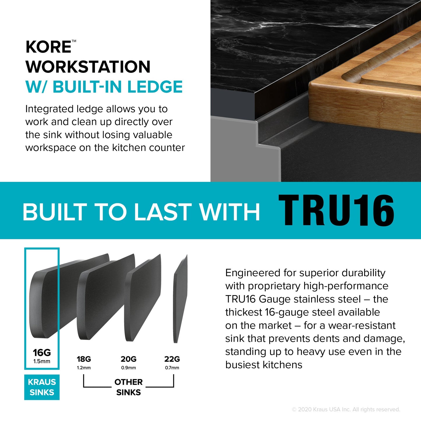 KRAUS Kore Workstation 32" Undermount 16 Gauge Single Bowl Kitchen Sink in PVD Gunmetal - KWU110-32/PGM