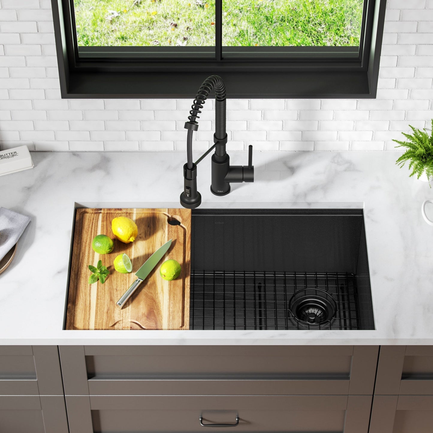 KRAUS Kore Workstation 32" Undermount 16 Gauge Single Bowl Kitchen Sink in PVD Gunmetal - KWU110-32/PGM