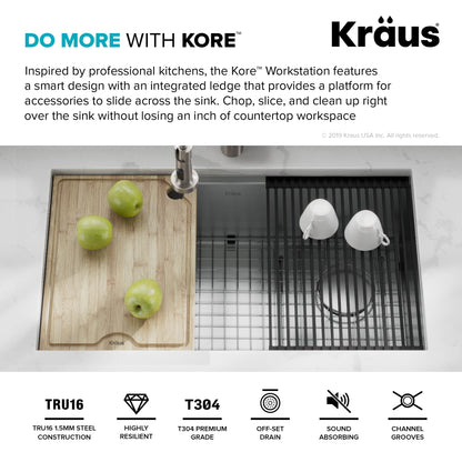 KRAUS Kore Workstation 32" Undermount 16 Gauge Single Bowl Stainless Steel Kitchen Sink with Accessories - KWU110-32